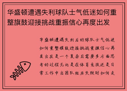 华盛顿遭遇失利球队士气低迷如何重整旗鼓迎接挑战重振信心再度出发